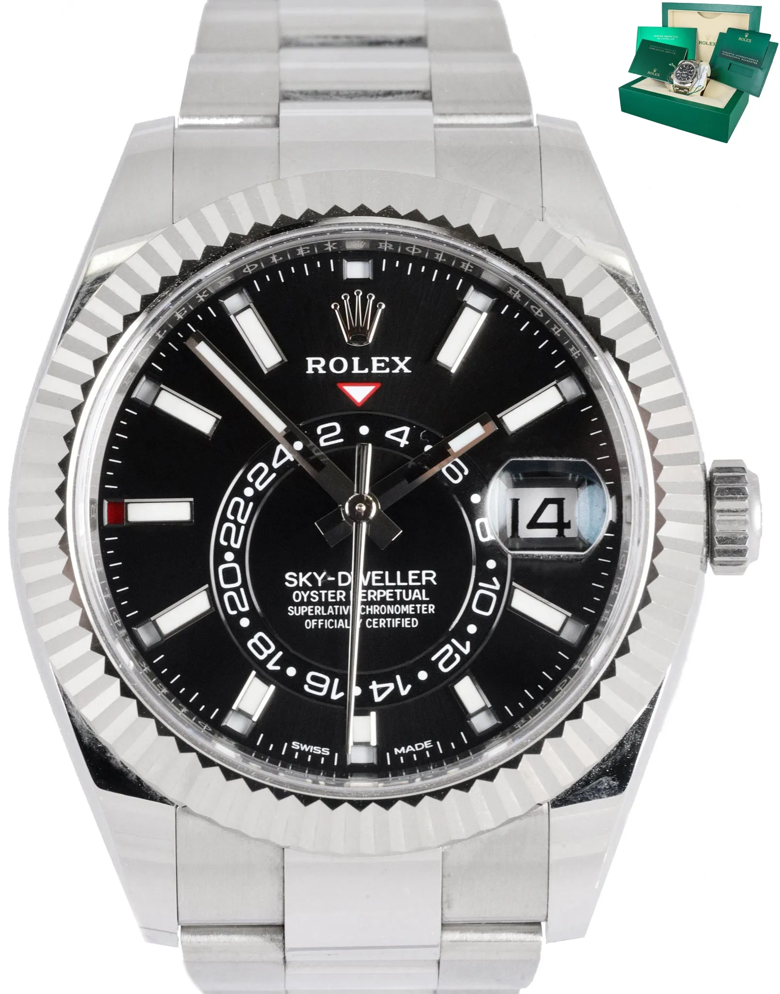 NEW 2021 Rolex Sky-Dweller Stainless Black 18K White Gold Steel 326934 Oyster
