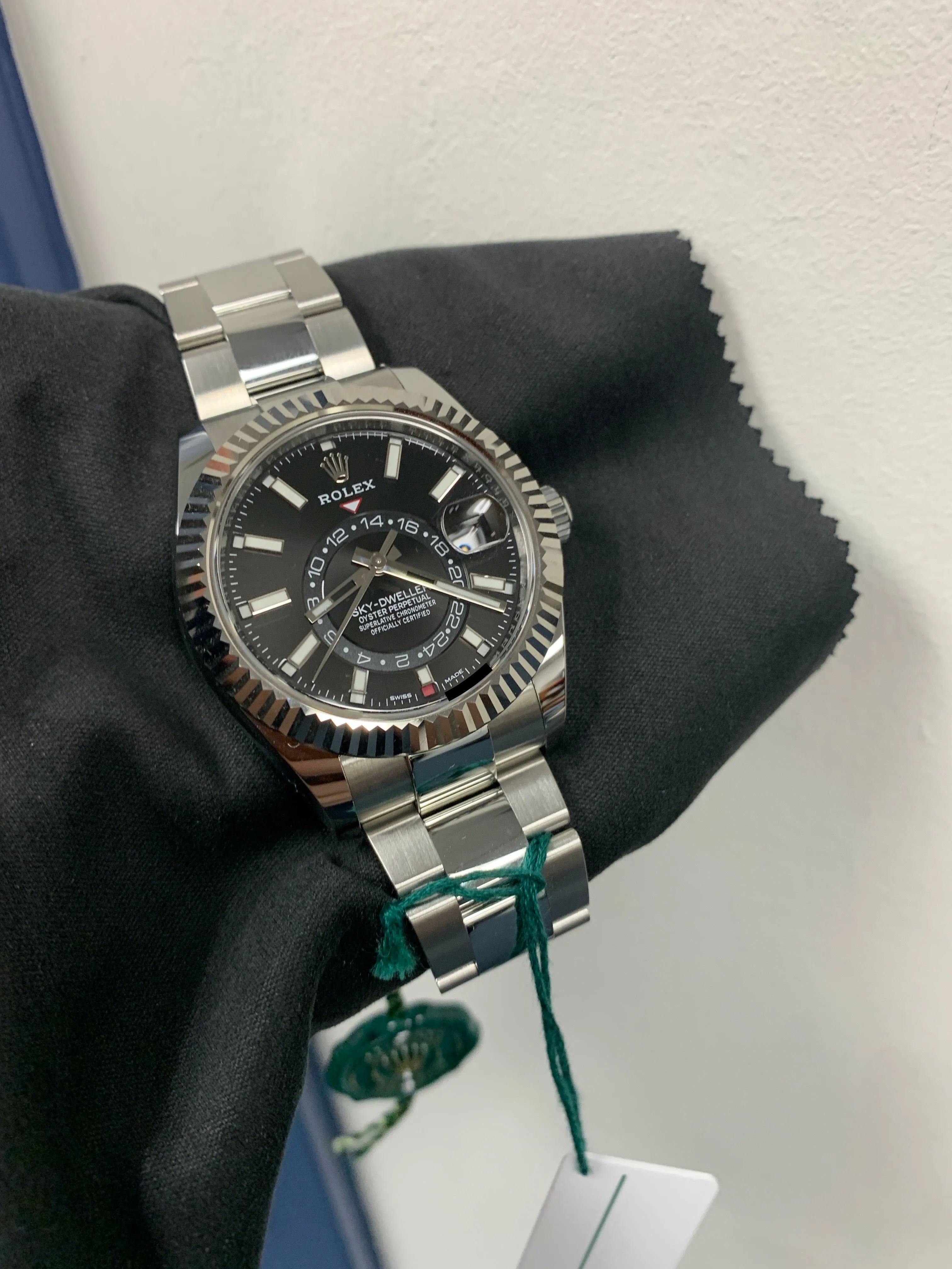 NEW 2021 Rolex Sky-Dweller Stainless Black 18K White Gold Steel 326934 Oyster