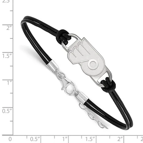 NHL Licensed Sterling Silver and Leather Philadelphia Flyers Licensed Bracelet
