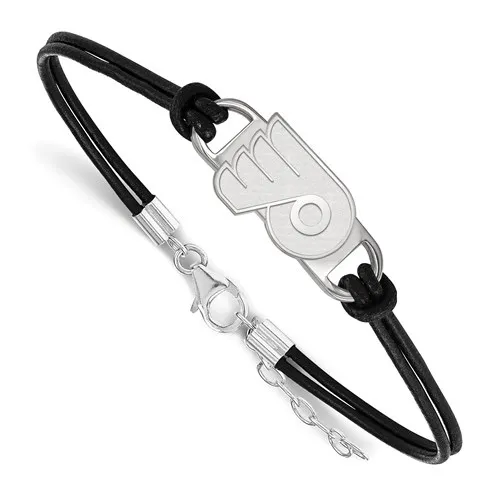 NHL Licensed Sterling Silver and Leather Philadelphia Flyers Licensed Bracelet