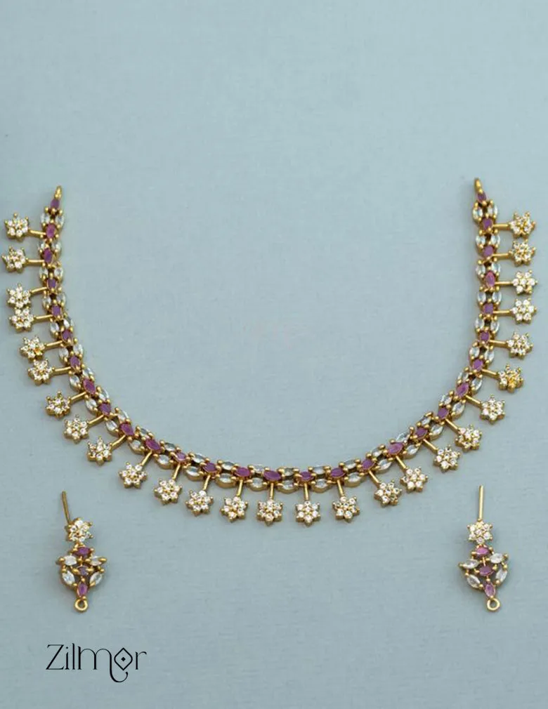 NV101285 - Premium Antique AD Stone Choker with Earrings