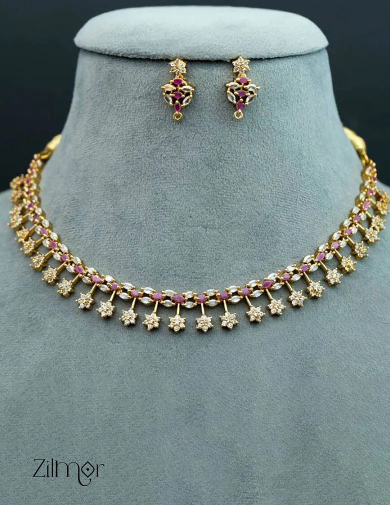 NV101285 - Premium Antique AD Stone Choker with Earrings