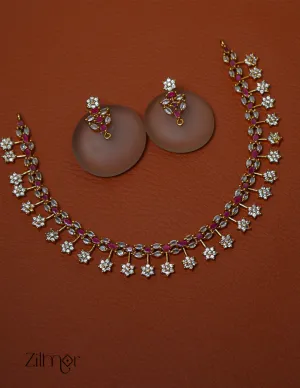 NV101285 - Premium Antique AD Stone Choker with Earrings