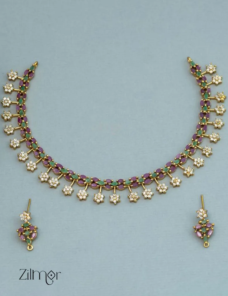 NV101285 - Premium Antique AD Stone Choker with Earrings