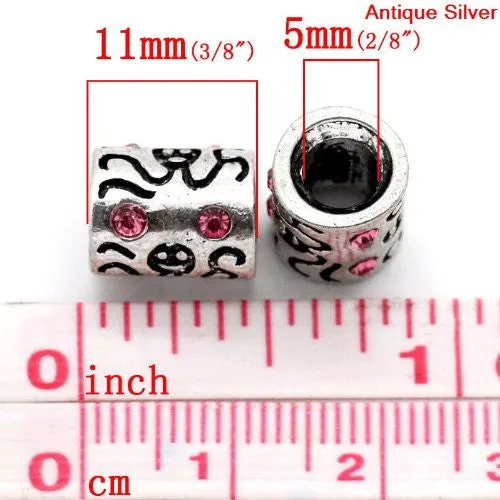 Octopus Carved on Charm W/Pink Crystals Bead Charm Spacer For Snake Chain Bracelet