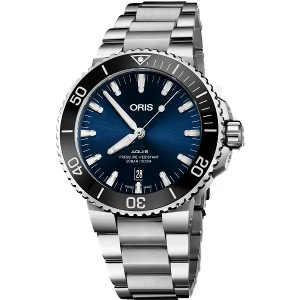Oris Aquis Silver Stainless Steel Blue Dial Automatic Watch for Gents - 0173377304135-07824-O5PEB
