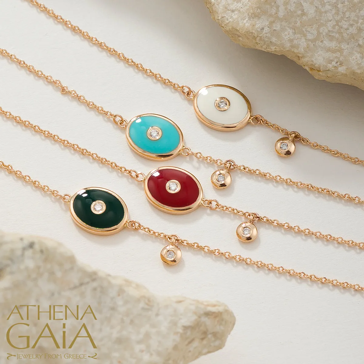 Oval Evil Eye Enamel With Diamond Bracelet