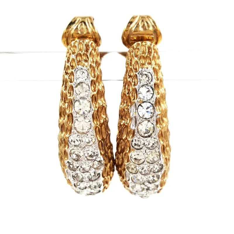 Panetta Vintage Rhinestone Hoop Earrings in Brutalist Modern Style