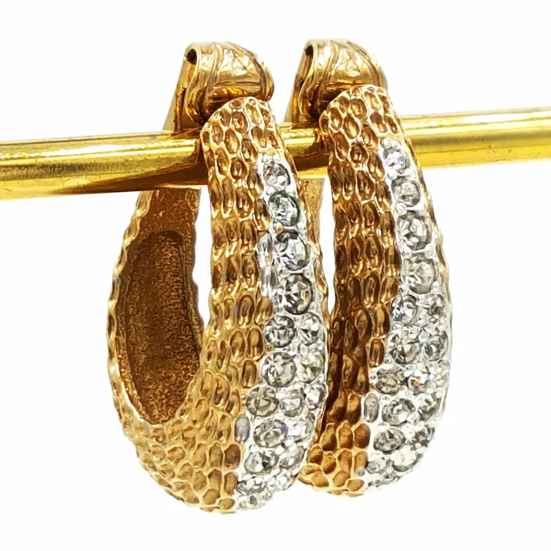 Panetta Vintage Rhinestone Hoop Earrings in Brutalist Modern Style