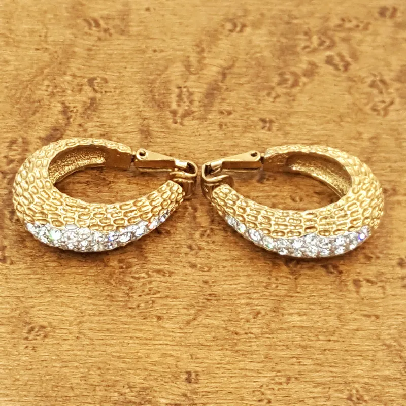 Panetta Vintage Rhinestone Hoop Earrings in Brutalist Modern Style