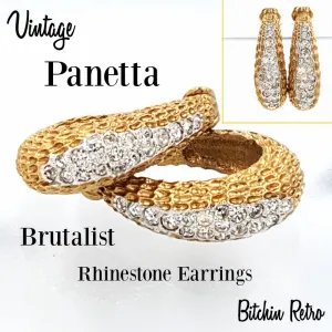 Panetta Vintage Rhinestone Hoop Earrings in Brutalist Modern Style
