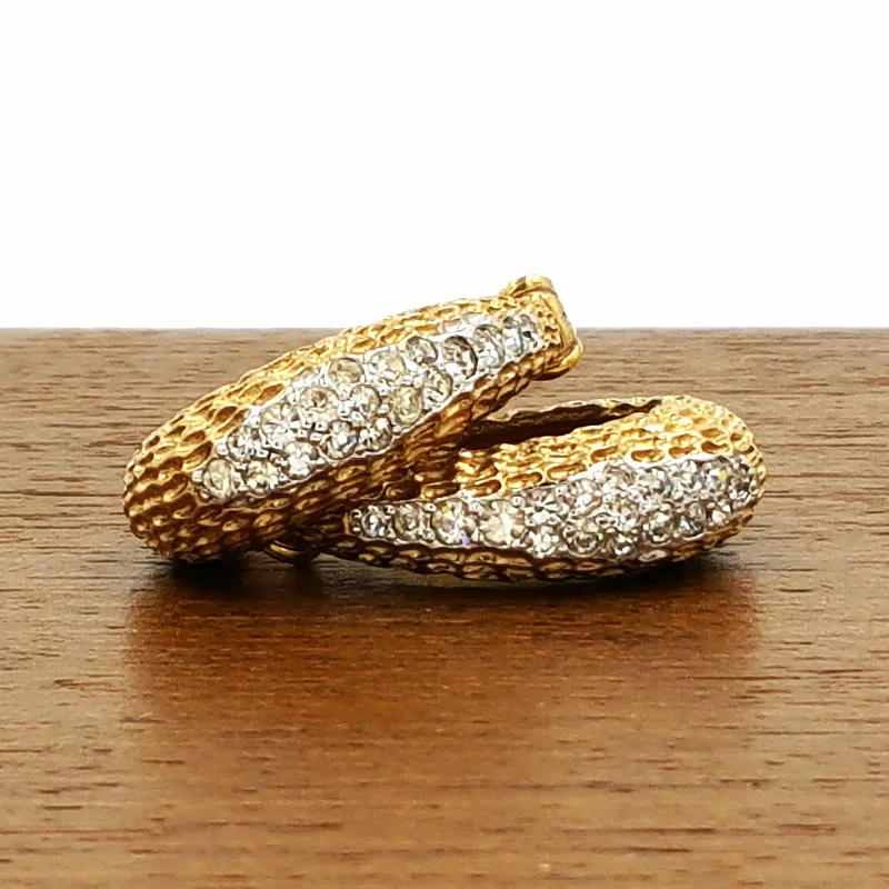 Panetta Vintage Rhinestone Hoop Earrings in Brutalist Modern Style