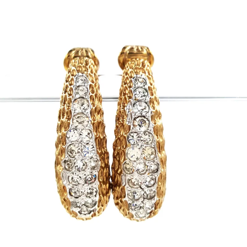 Panetta Vintage Rhinestone Hoop Earrings in Brutalist Modern Style