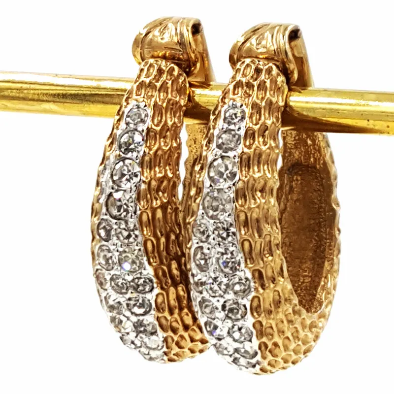 Panetta Vintage Rhinestone Hoop Earrings in Brutalist Modern Style