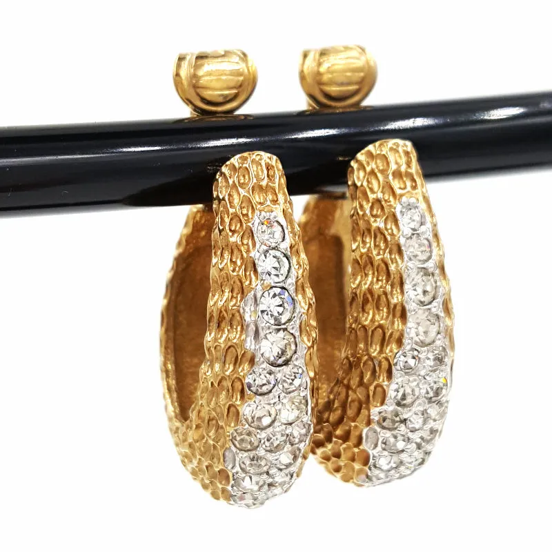 Panetta Vintage Rhinestone Hoop Earrings in Brutalist Modern Style