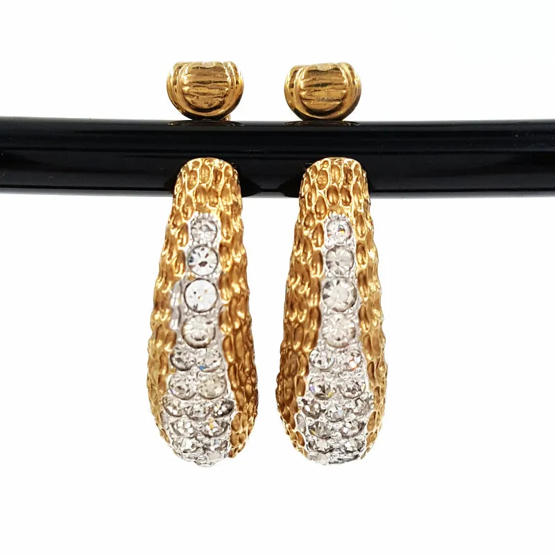 Panetta Vintage Rhinestone Hoop Earrings in Brutalist Modern Style