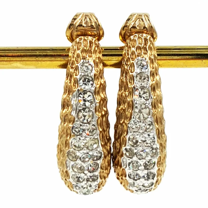 Panetta Vintage Rhinestone Hoop Earrings in Brutalist Modern Style