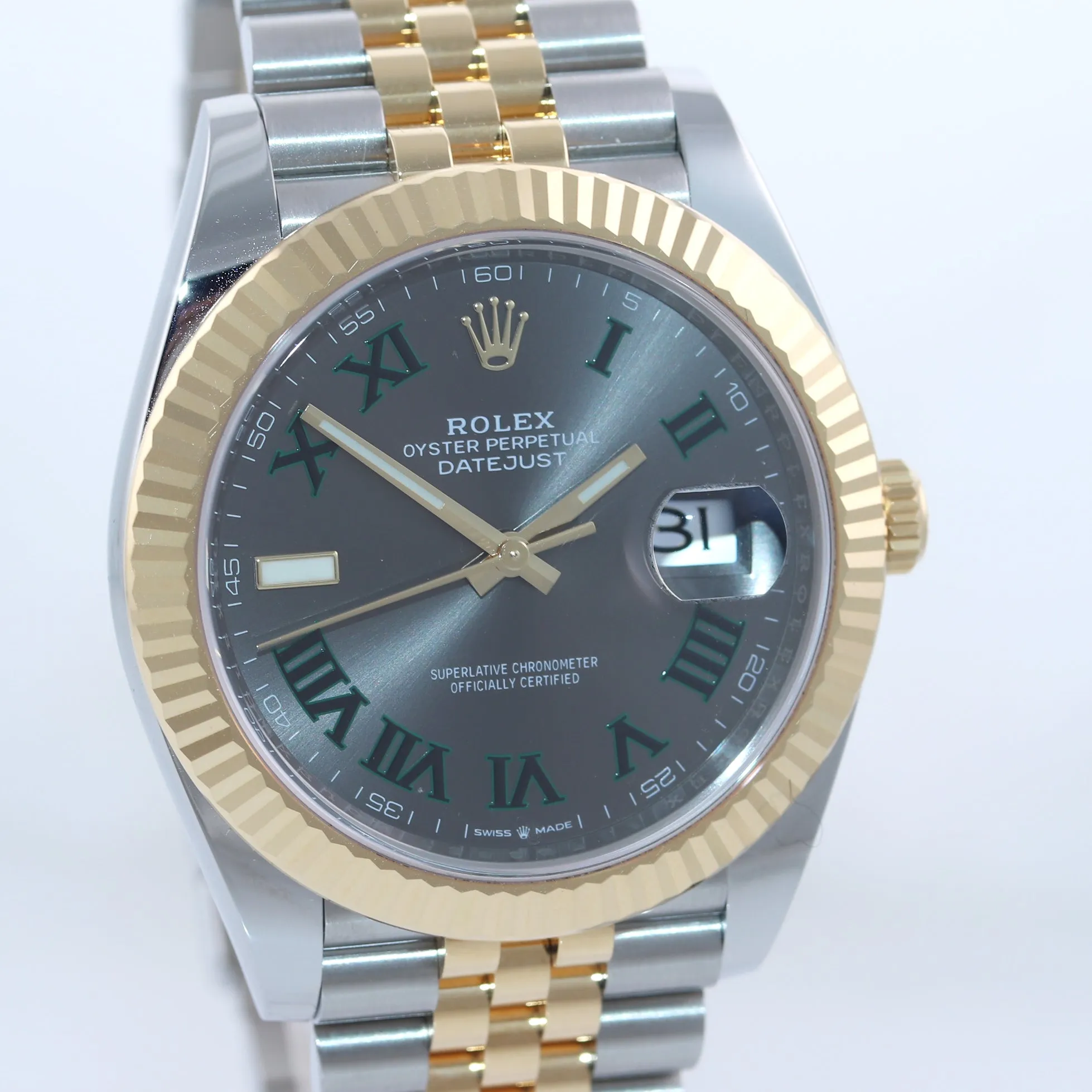 PAPERS NEW 2020 Rolex DateJust 41 126333 Two Tone Gold Wimbledon Grey Watch Box