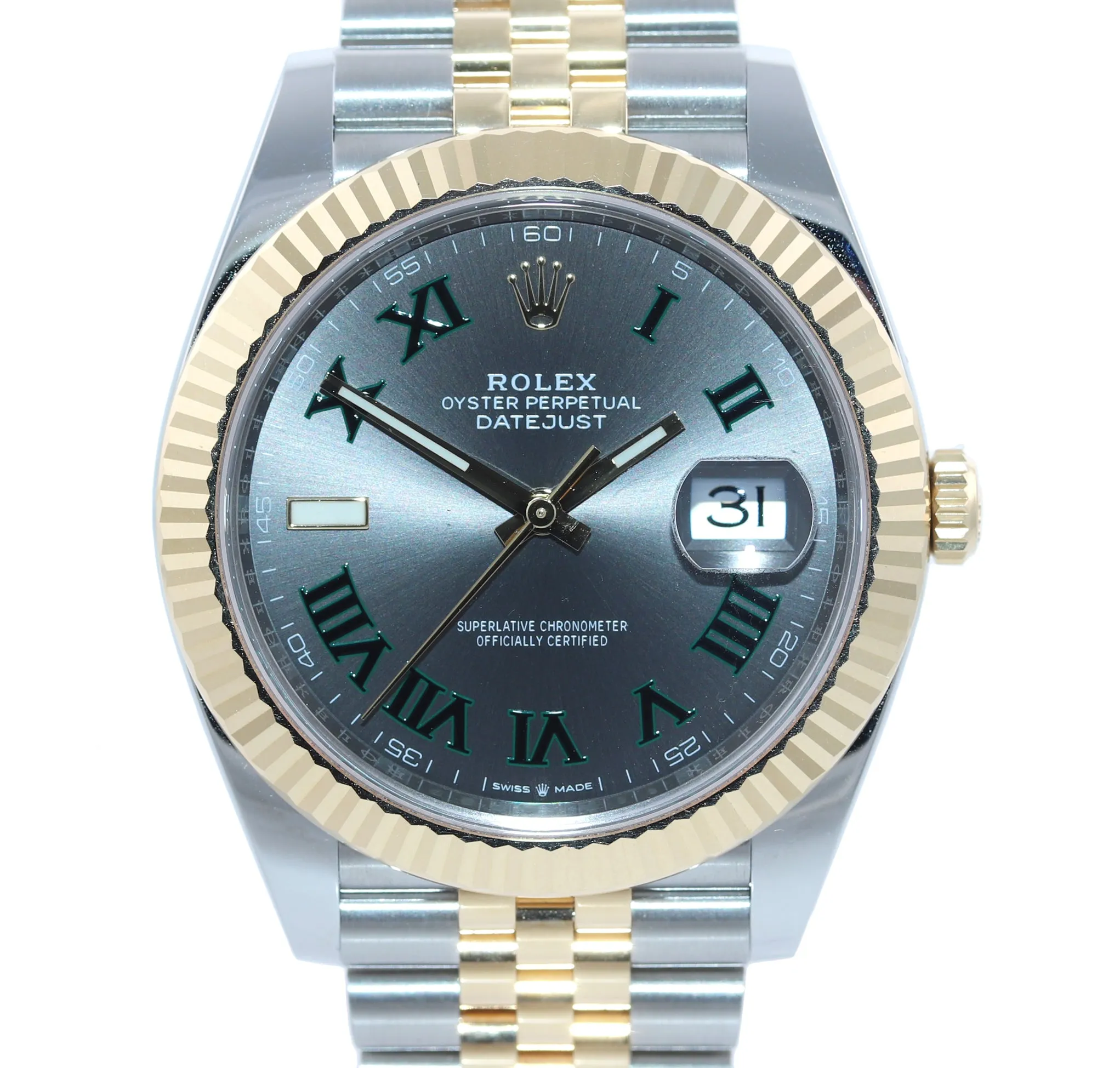 PAPERS NEW 2020 Rolex DateJust 41 126333 Two Tone Gold Wimbledon Grey Watch Box