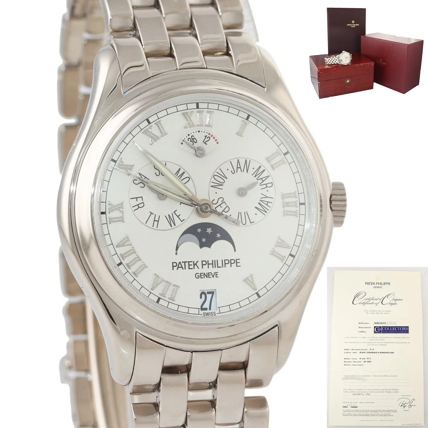 PAPERS Patek Philippe Annual Calendar White Gold 37mm 5036g Watch 2020 SERVICEDb