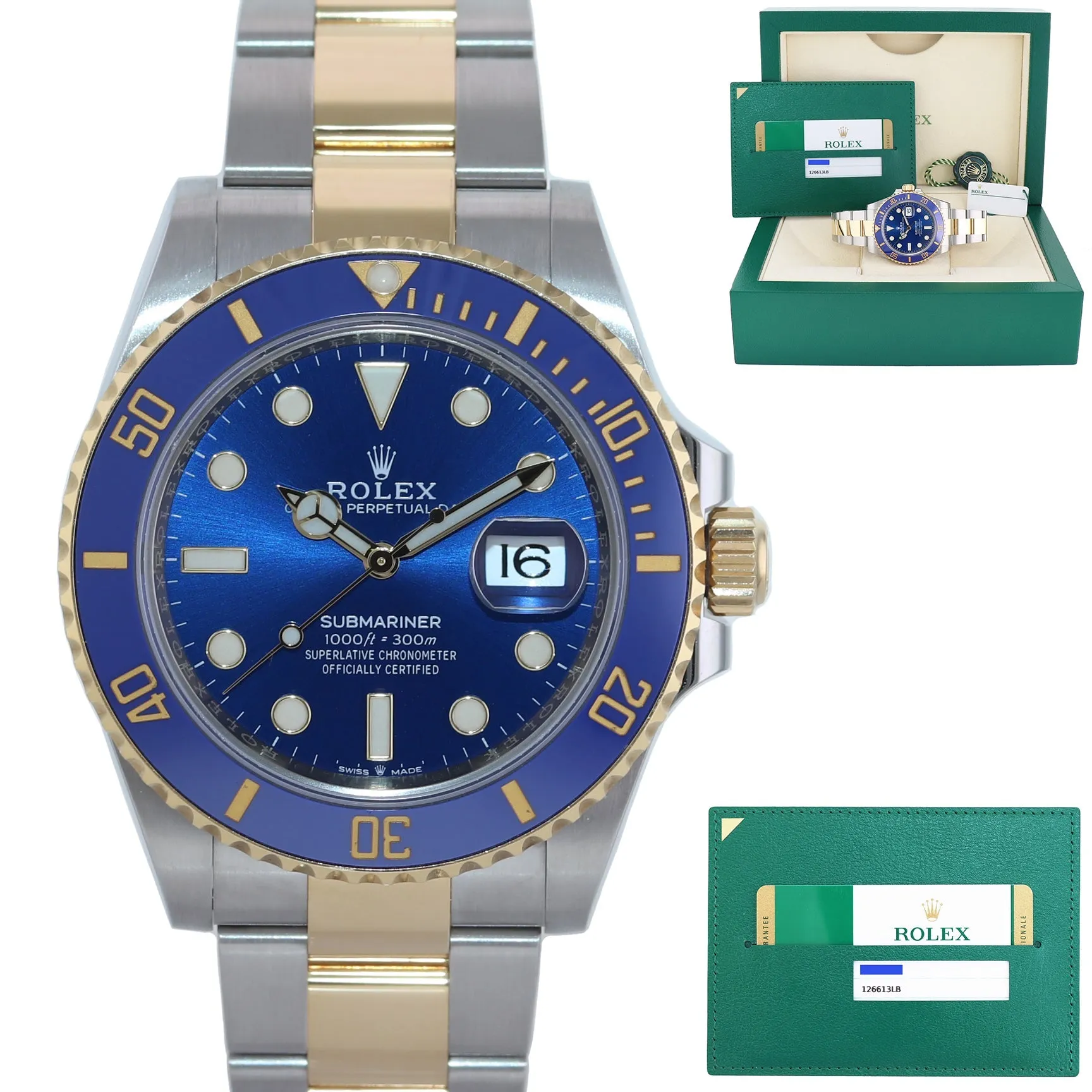 PAPERS Rolex Submariner 41mm Blue 126613LB Two Tone Gold Steel Watch