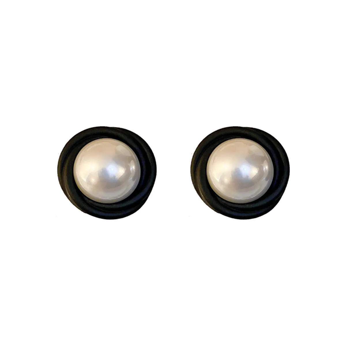 Pearl & Black Acrylic Round Stud Earrings