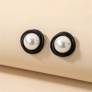 Pearl & Black Acrylic Round Stud Earrings