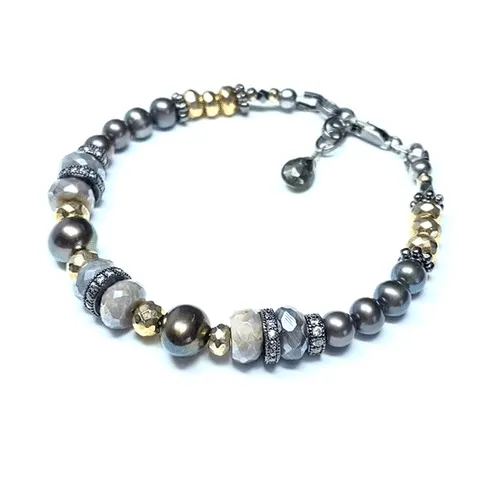 Pearl and Mystic Moonstone Bracelet Mixed Metals