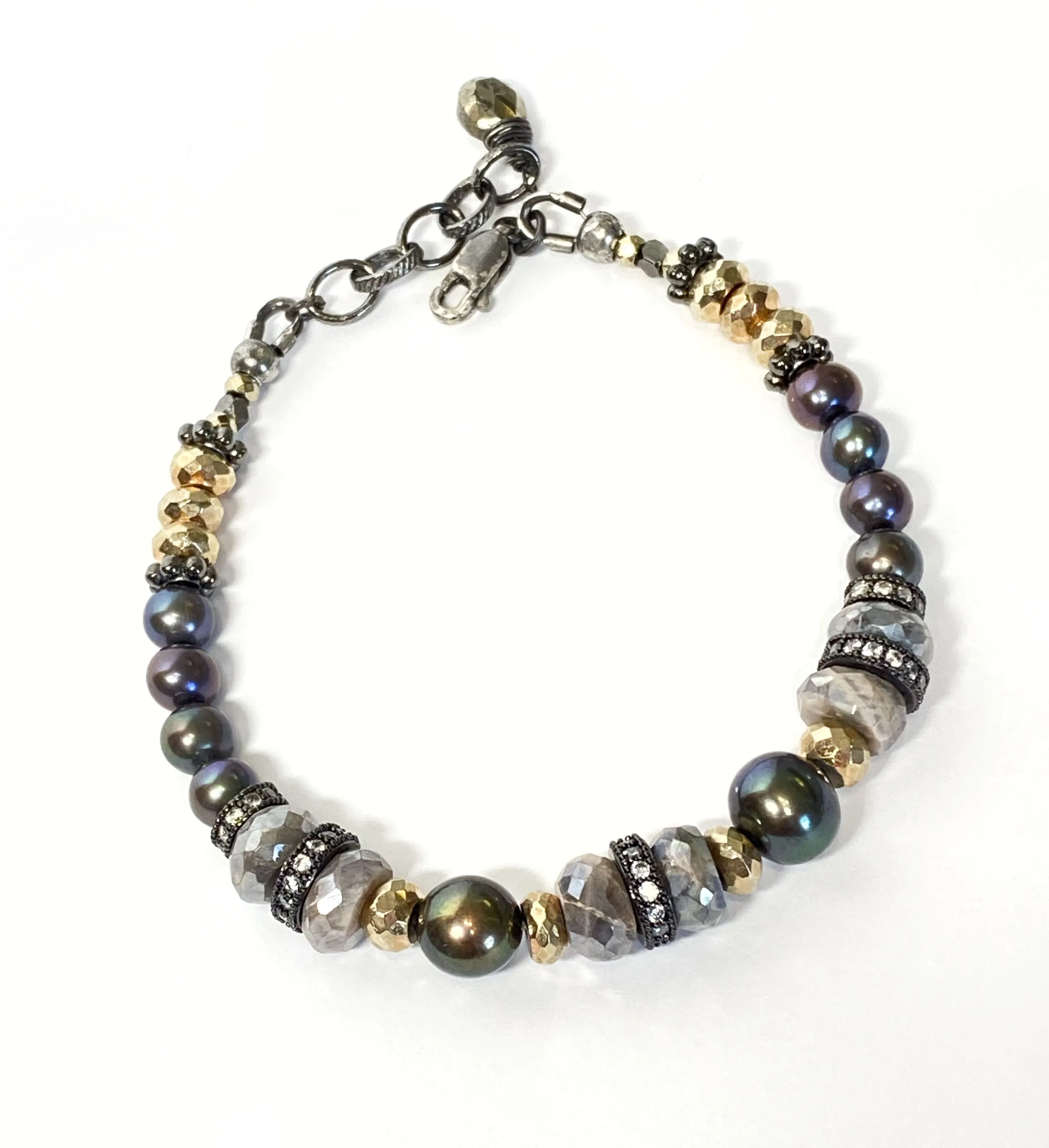 Pearl and Mystic Moonstone Bracelet Mixed Metals