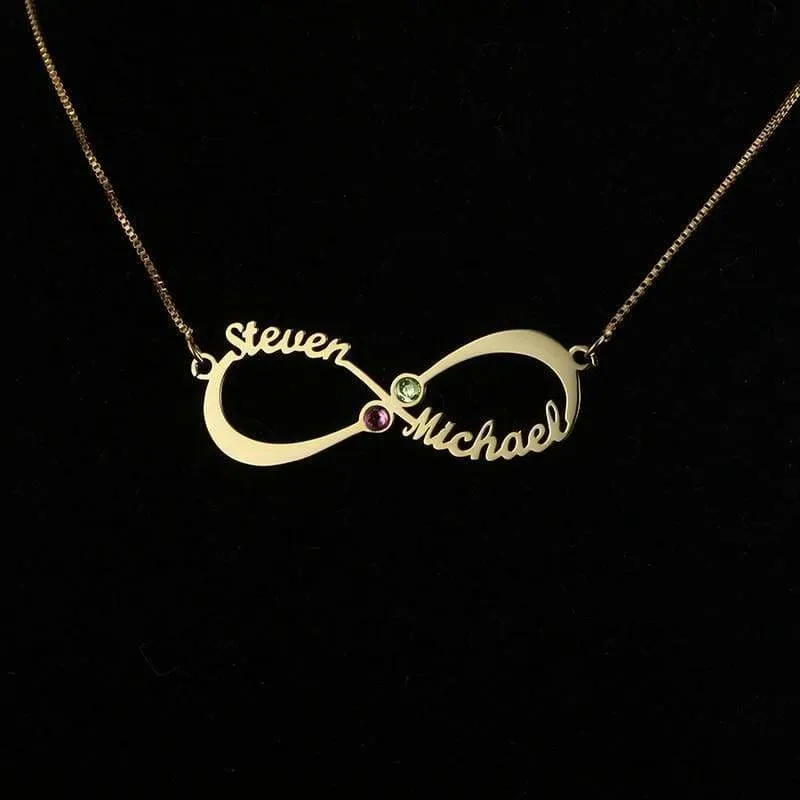 Personalized Infinity Necklace with double Names and Birthstones