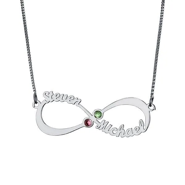 Personalized Infinity Necklace with double Names and Birthstones