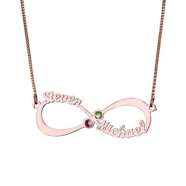 Personalized Infinity Necklace with double Names and Birthstones