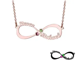 Personalized Infinity Necklace with double Names and Birthstones