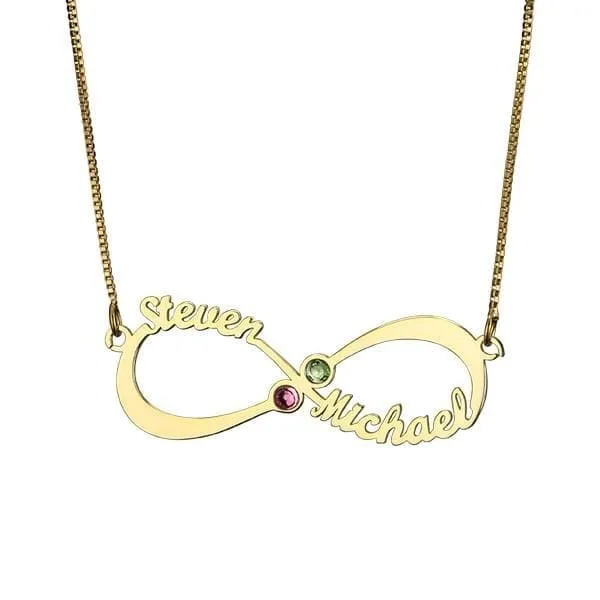 Personalized Infinity Necklace with double Names and Birthstones