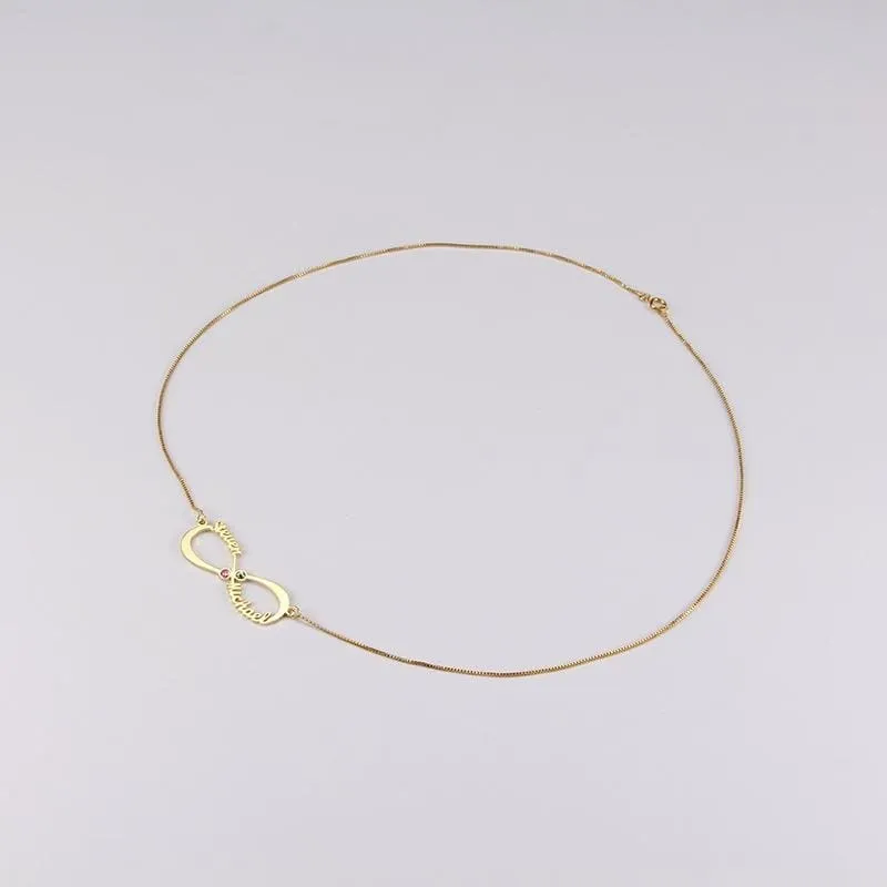 Personalized Infinity Necklace with double Names and Birthstones