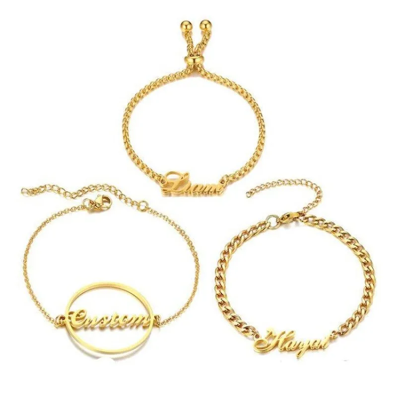 Personalized Letter Name Bracelet Link Chain Women Anniverssary Jewelry