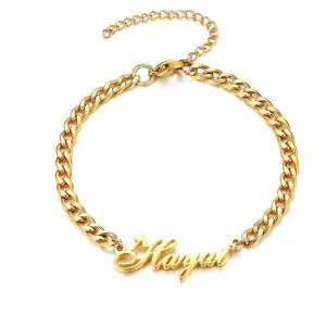 Personalized Letter Name Bracelet Link Chain Women Anniverssary Jewelry