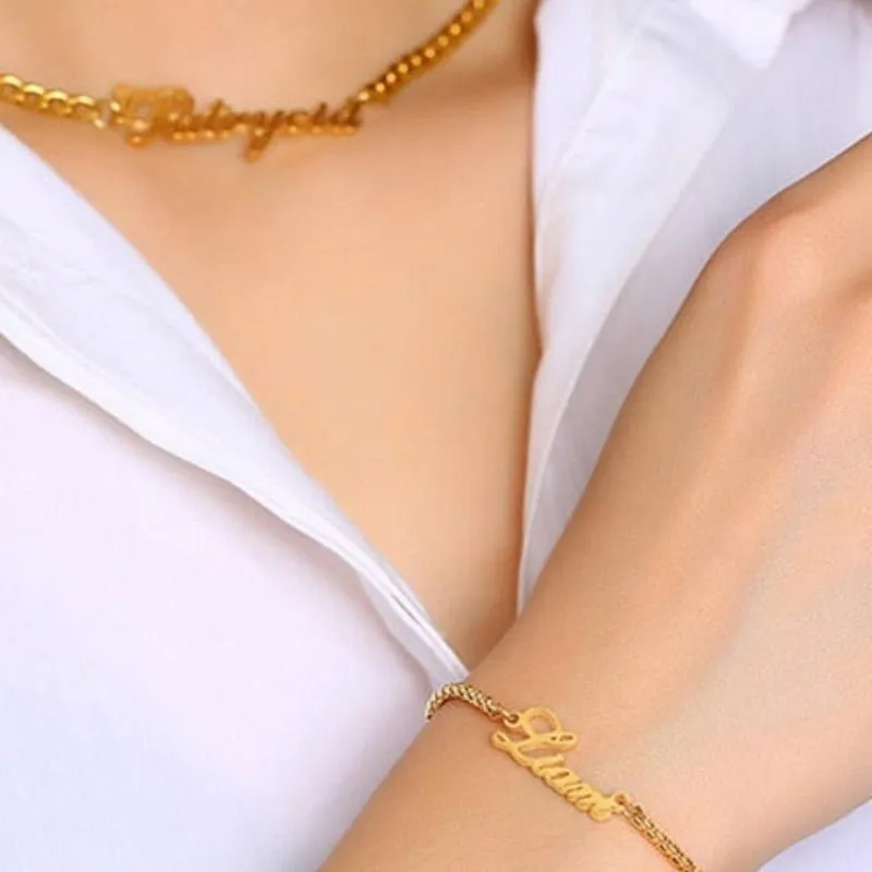 Personalized Letter Name Bracelet Link Chain Women Anniverssary Jewelry