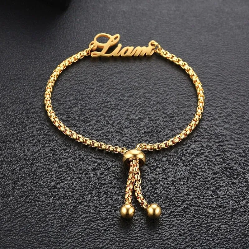 Personalized Letter Name Bracelet Link Chain Women Anniverssary Jewelry