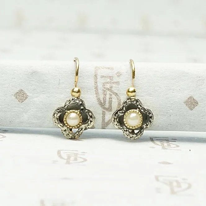 Petite French Earrings in Pearl Platinum & Gold