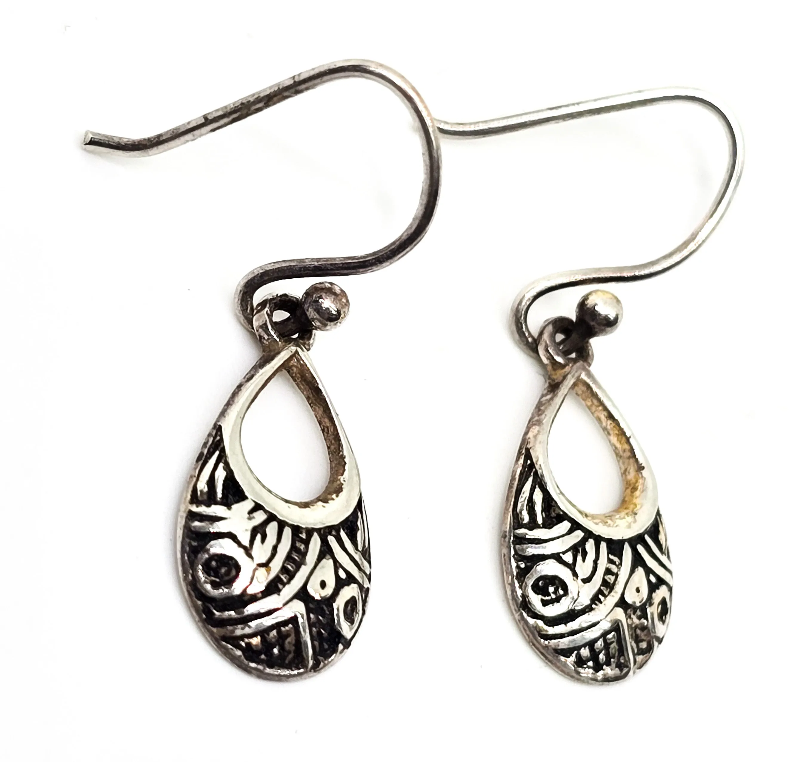 Petite small Balinese Tribal LA vintage sterling silver signed drop earrings