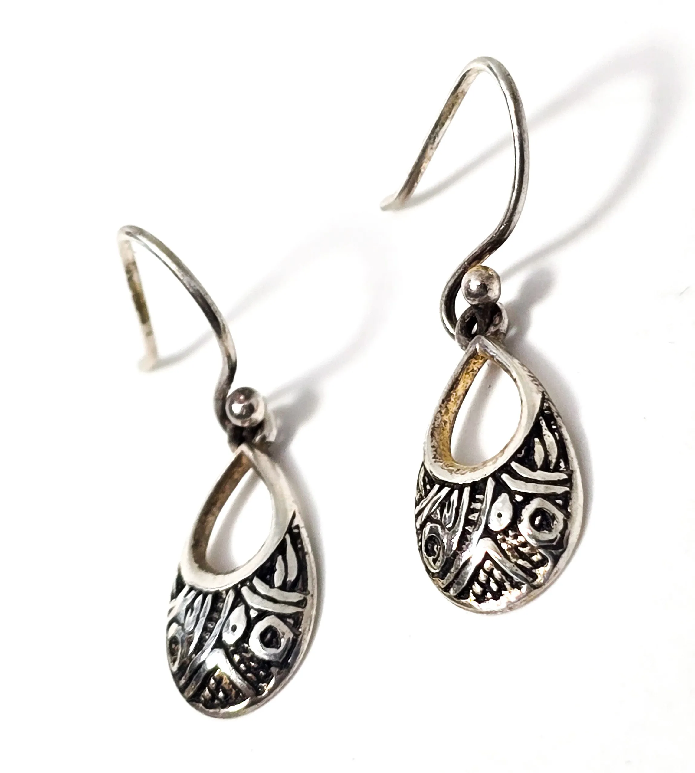 Petite small Balinese Tribal LA vintage sterling silver signed drop earrings