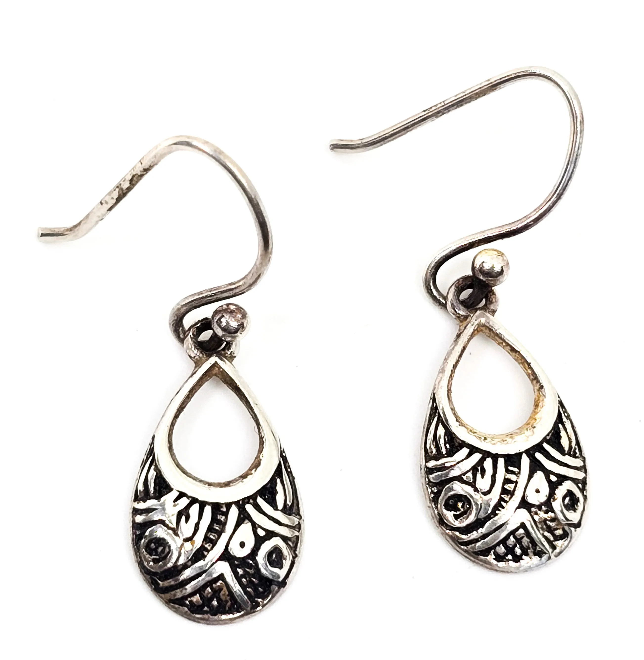 Petite small Balinese Tribal LA vintage sterling silver signed drop earrings