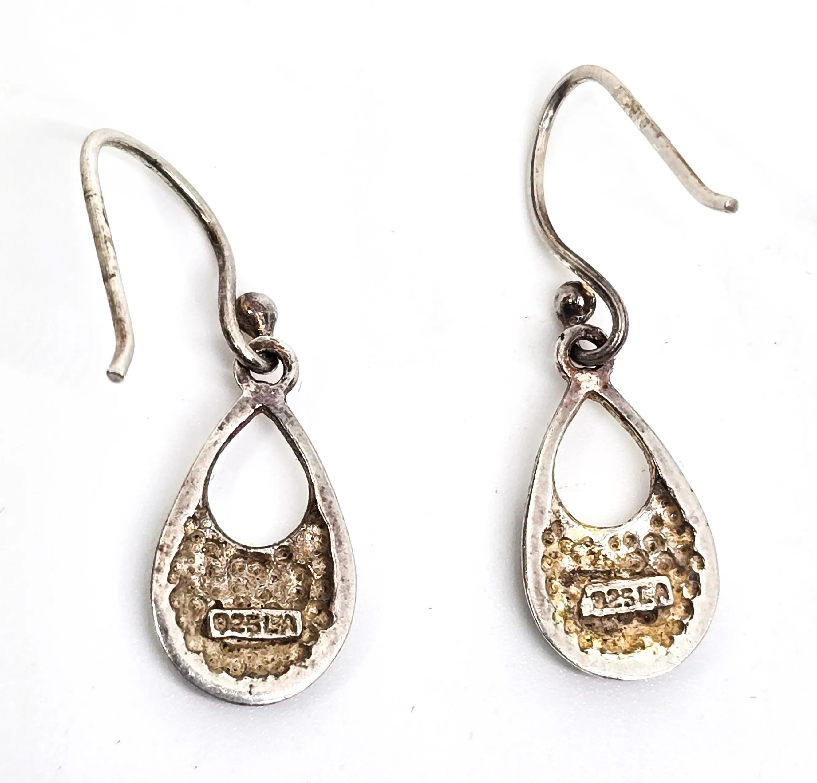 Petite small Balinese Tribal LA vintage sterling silver signed drop earrings