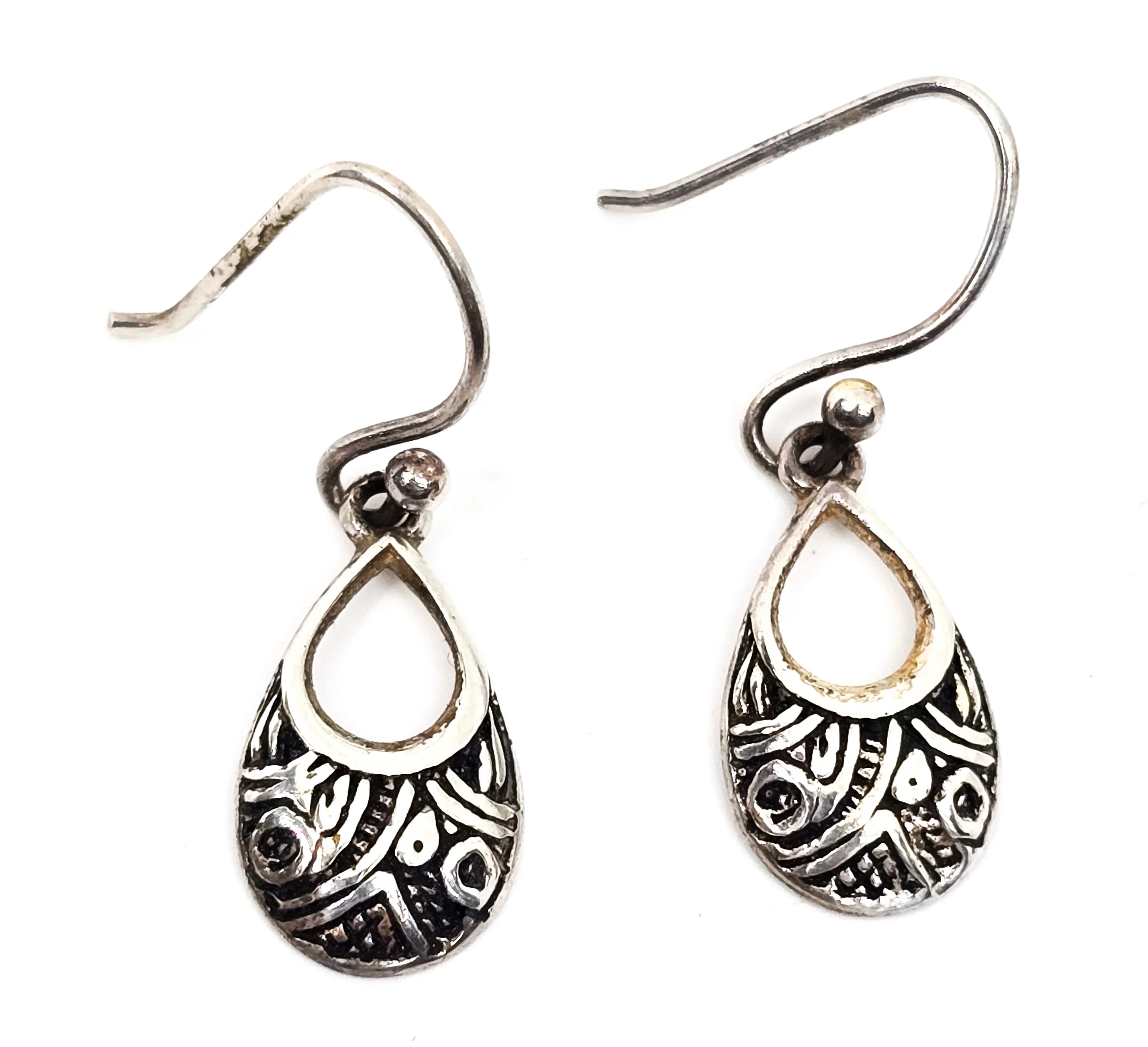Petite small Balinese Tribal LA vintage sterling silver signed drop earrings