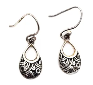 Petite small Balinese Tribal LA vintage sterling silver signed drop earrings
