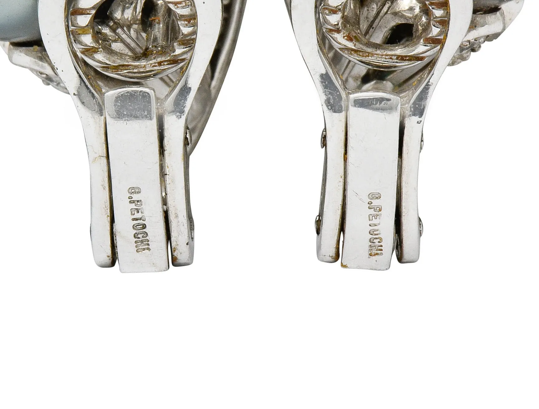 Petochi Vintage 3.25 CTW Diamond Cultured Pearl Platinum Ear-Clip Earrings