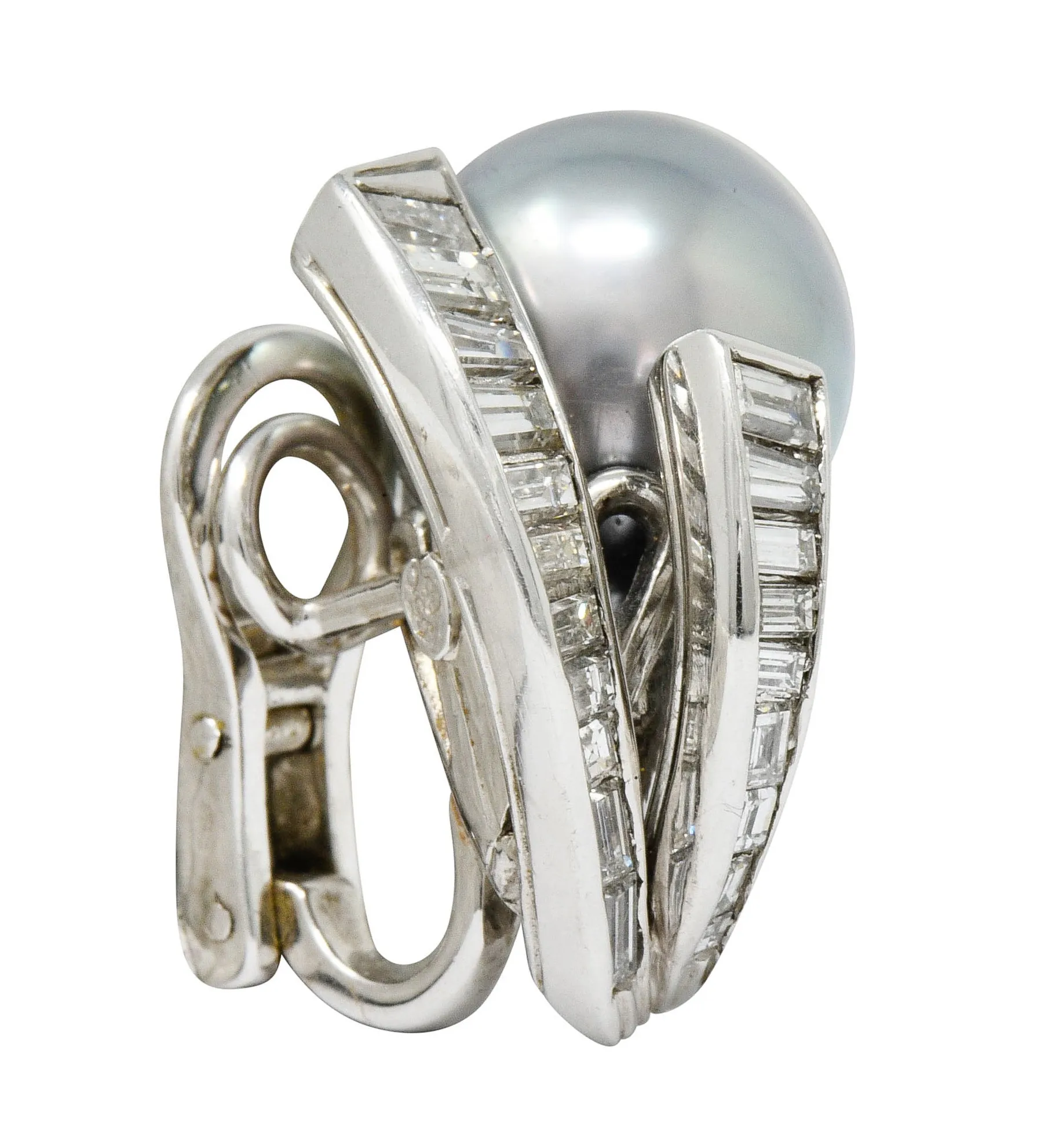 Petochi Vintage 3.25 CTW Diamond Cultured Pearl Platinum Ear-Clip Earrings