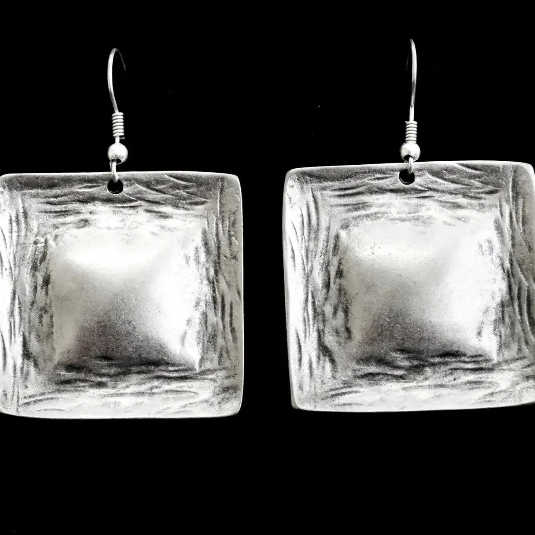 Pewter Silver Plated Disc Earrings