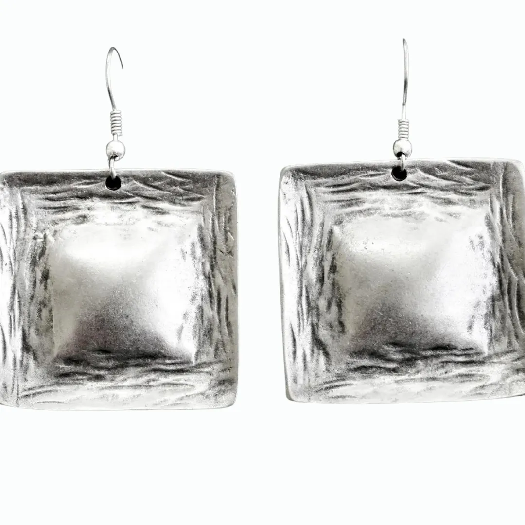 Pewter Silver Plated Disc Earrings